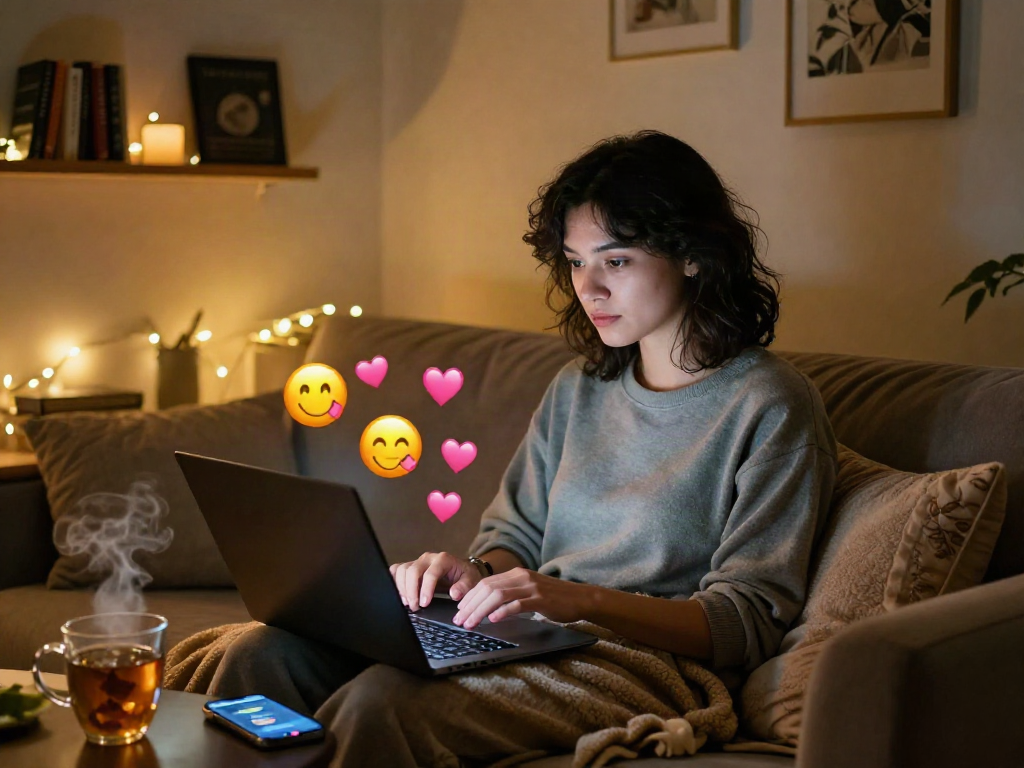 Exciting sexchat interaction depicted in a cozy setting, with user on laptop enjoying engaging conversation.
