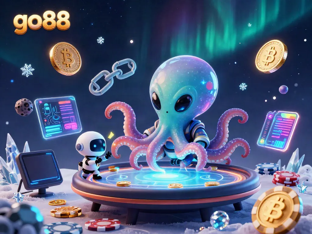Join the excitement at go88 with a cosmic poker scene featuring an alien octopus and its robot pal!
