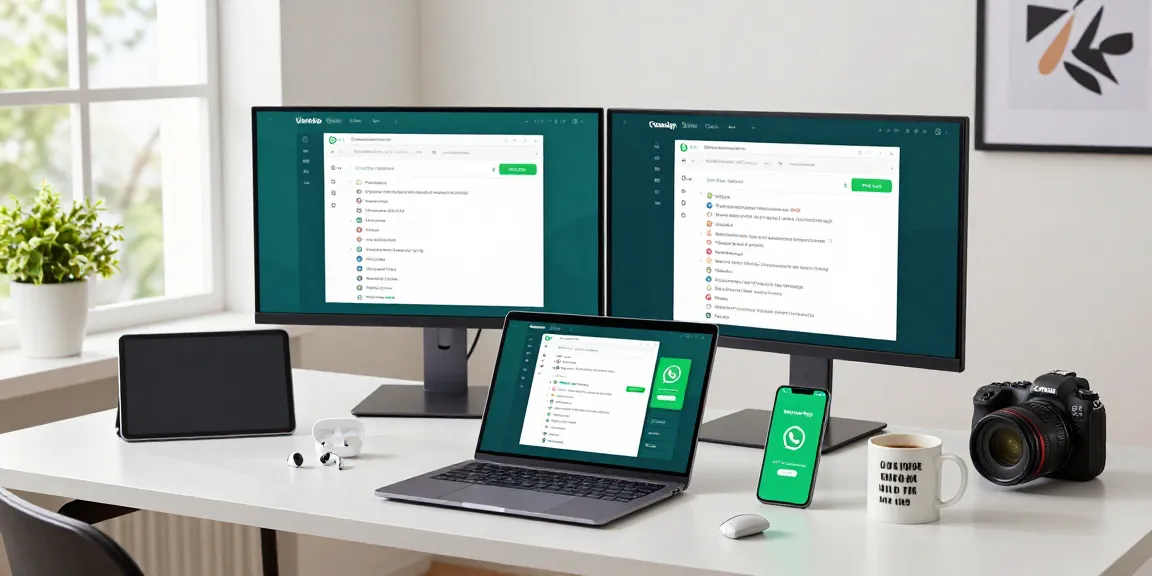 User engaging with WhatsApp網頁版 on laptop in modern workspace.