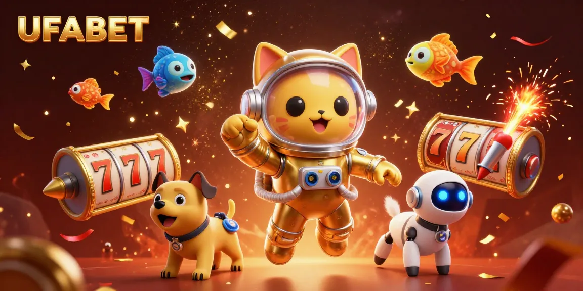 UFABET slot reels spark excitement in a vibrant casino-themed cosmic scene.
