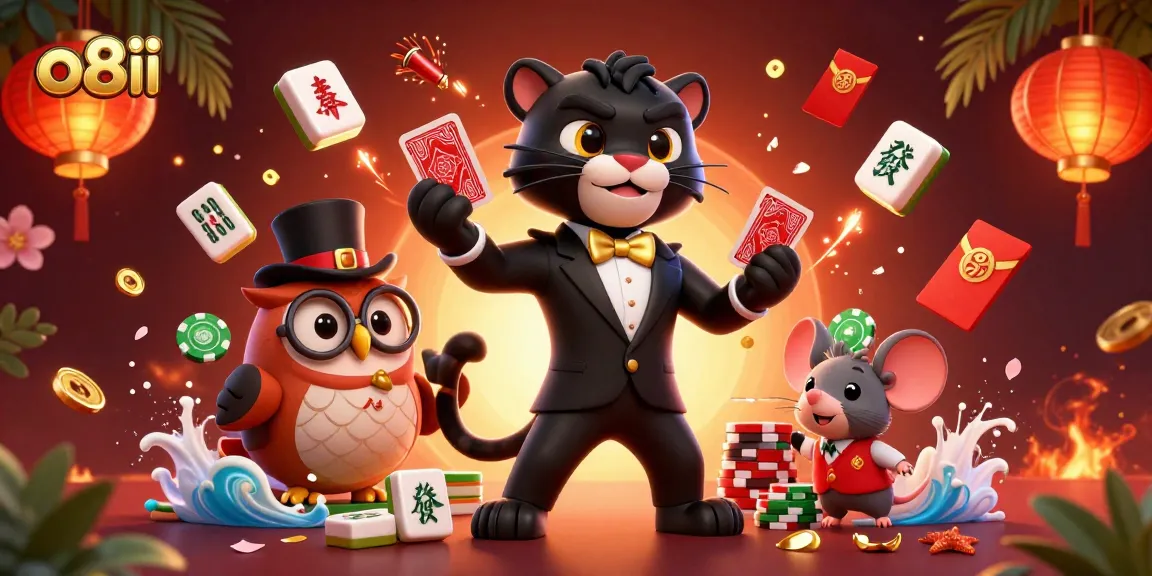Experience big wins at o8ii with a vibrant casino backdrop featuring charming characters and thrilling elements.