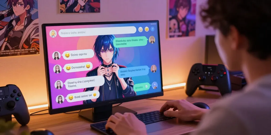 Engaged user enjoying an ecchi chat with AI character on a modern device