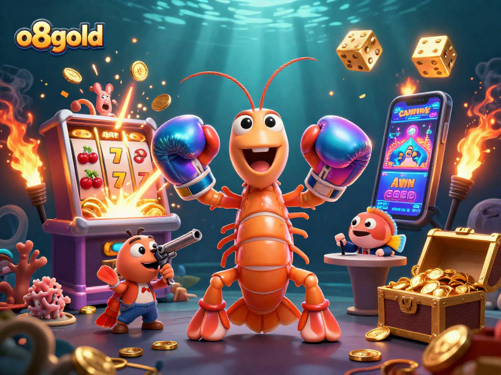 Experience gaming excitement with o8gold’s vibrant 3D illustration of colorful casino elements.